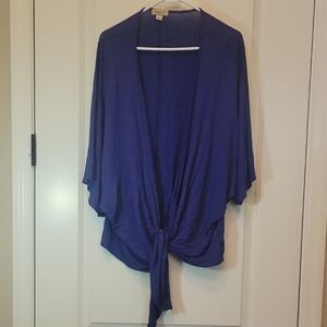 Women Size 1X Deep Blue Tie-Front Shrug ONE WORLD